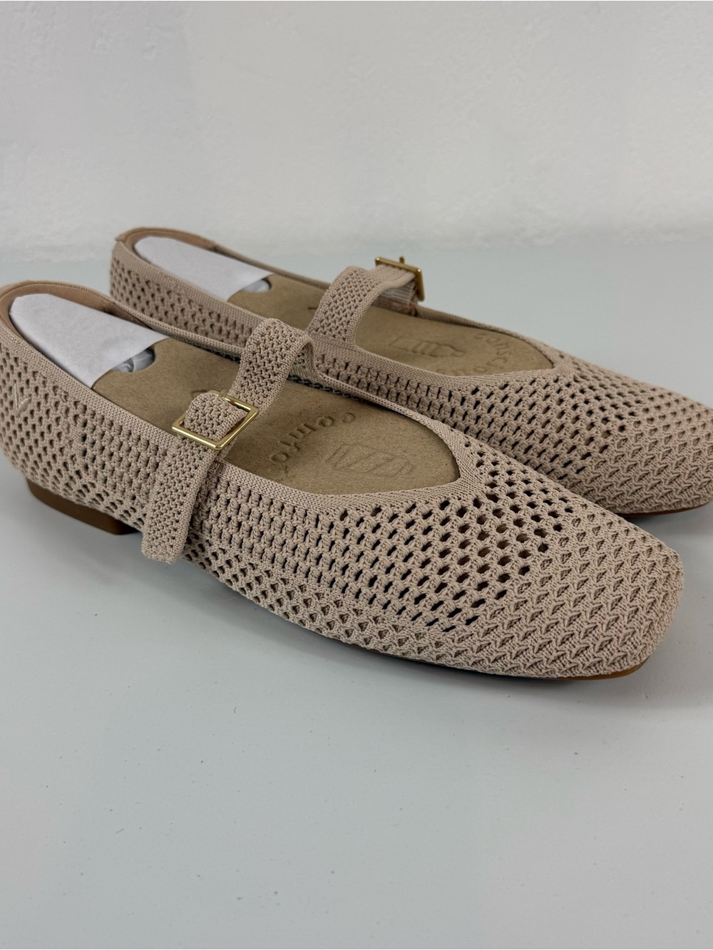 VIVAIA Margot Mary Jane Square Toe Flats Women’s US 7-7.5 Almond Mesh NWB - Picture 2 of 6